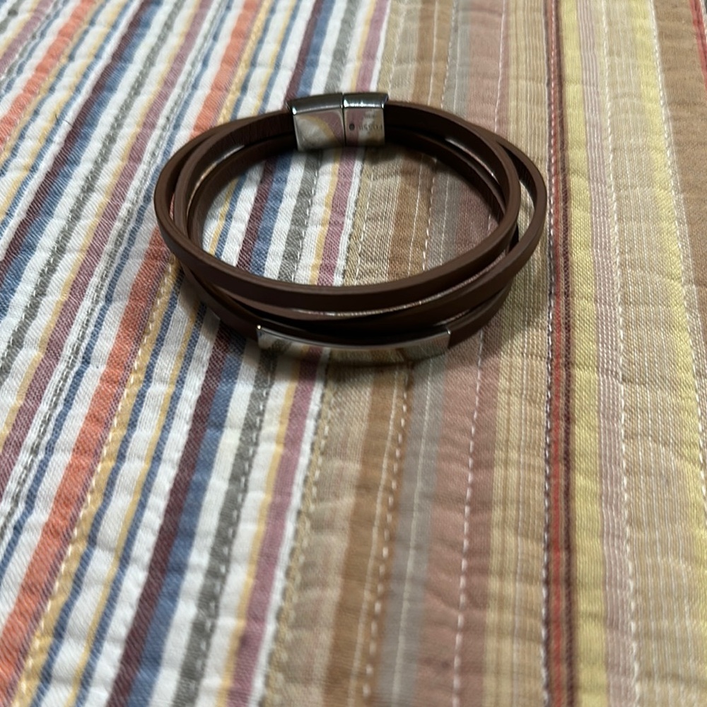 Fossil Ladies Brown Leather Bracelet with Silver Magnetic Clasp